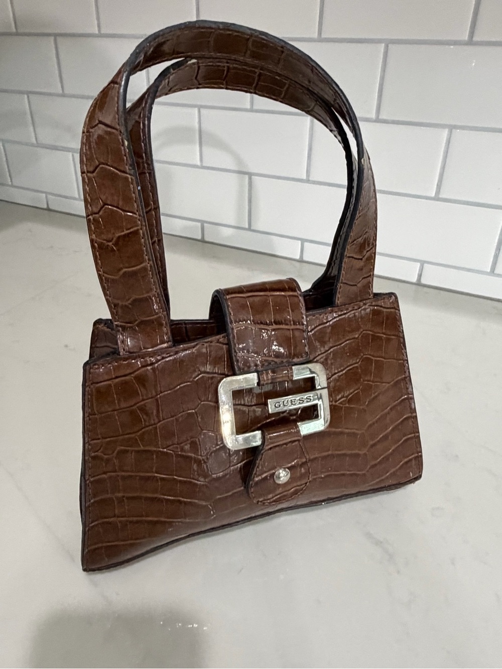 GUESS Brown Croc Embossed Y2K Mini Handbag